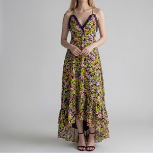 FP One Free People Green Purple High low Floral Halter Maxi special occasion